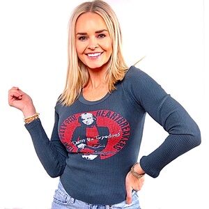 Daydreamer Tom Petty T-Shirt Long Sleeve Waffle Knit Top Thermal Grey Black XL